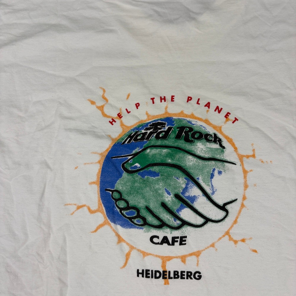 Hard Rock Cafe T Shirt Mens 2XL White Heidelberg Germany Help The Planet Vintage - Picture 13 of 14